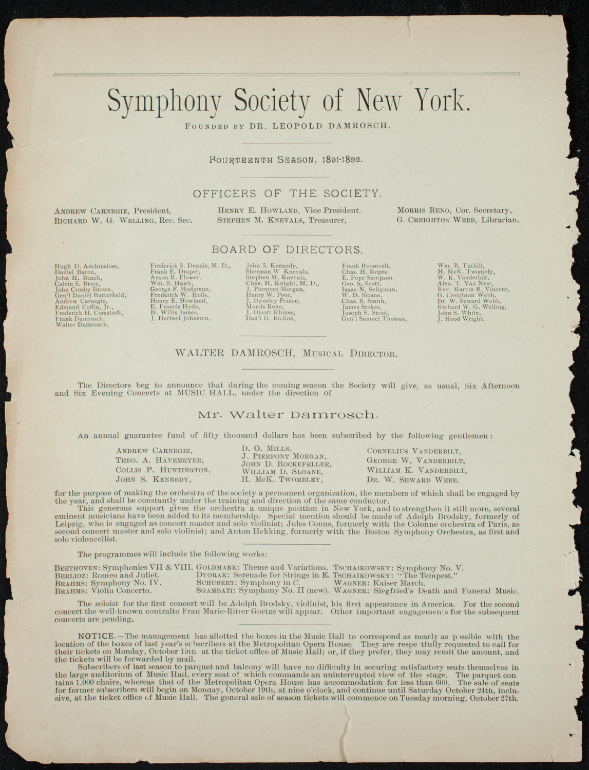 Society for Ethical Culture Program, October 31, 1891, program page 2