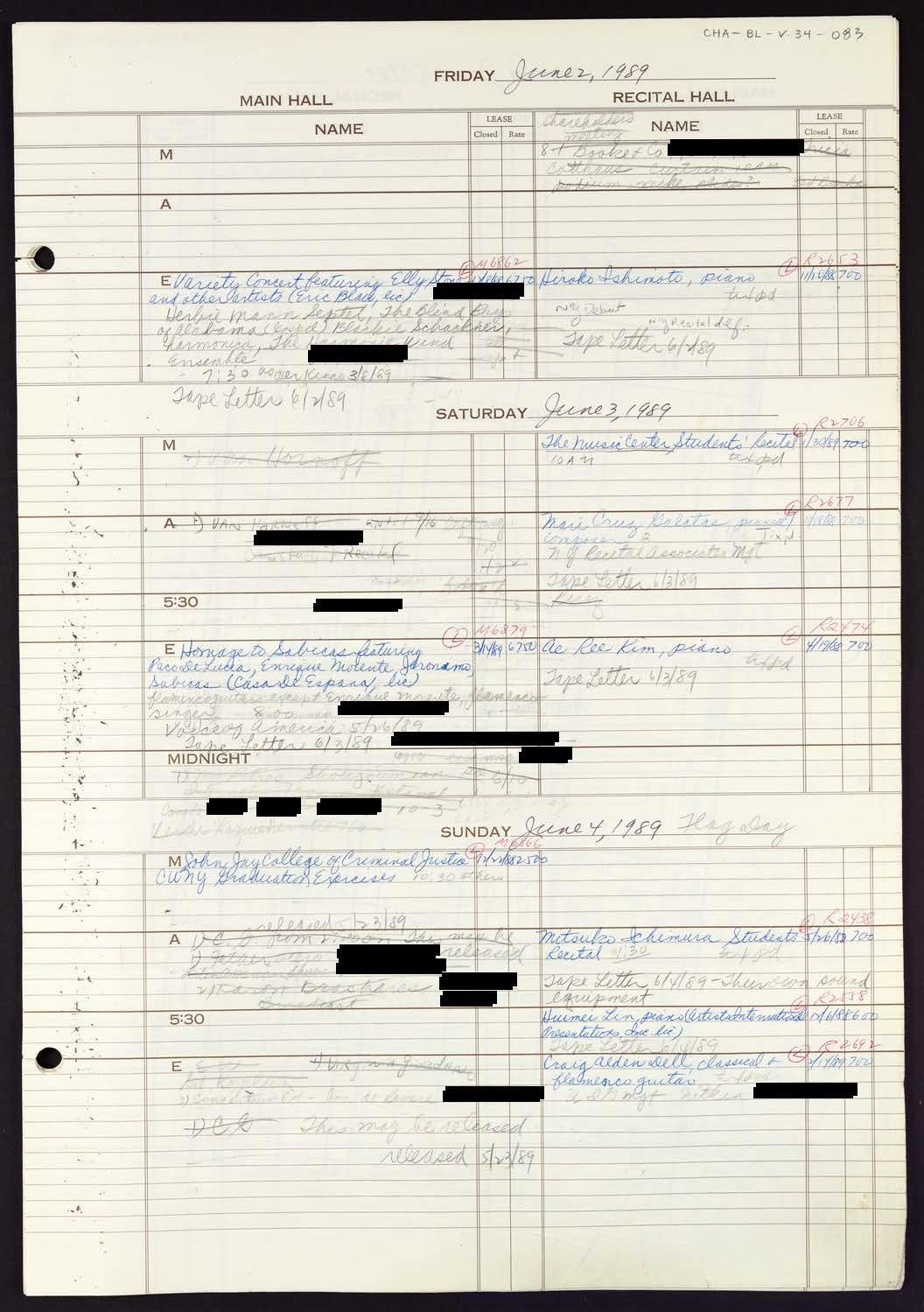 Carnegie Hall Booking Ledger, volume 34, page 83