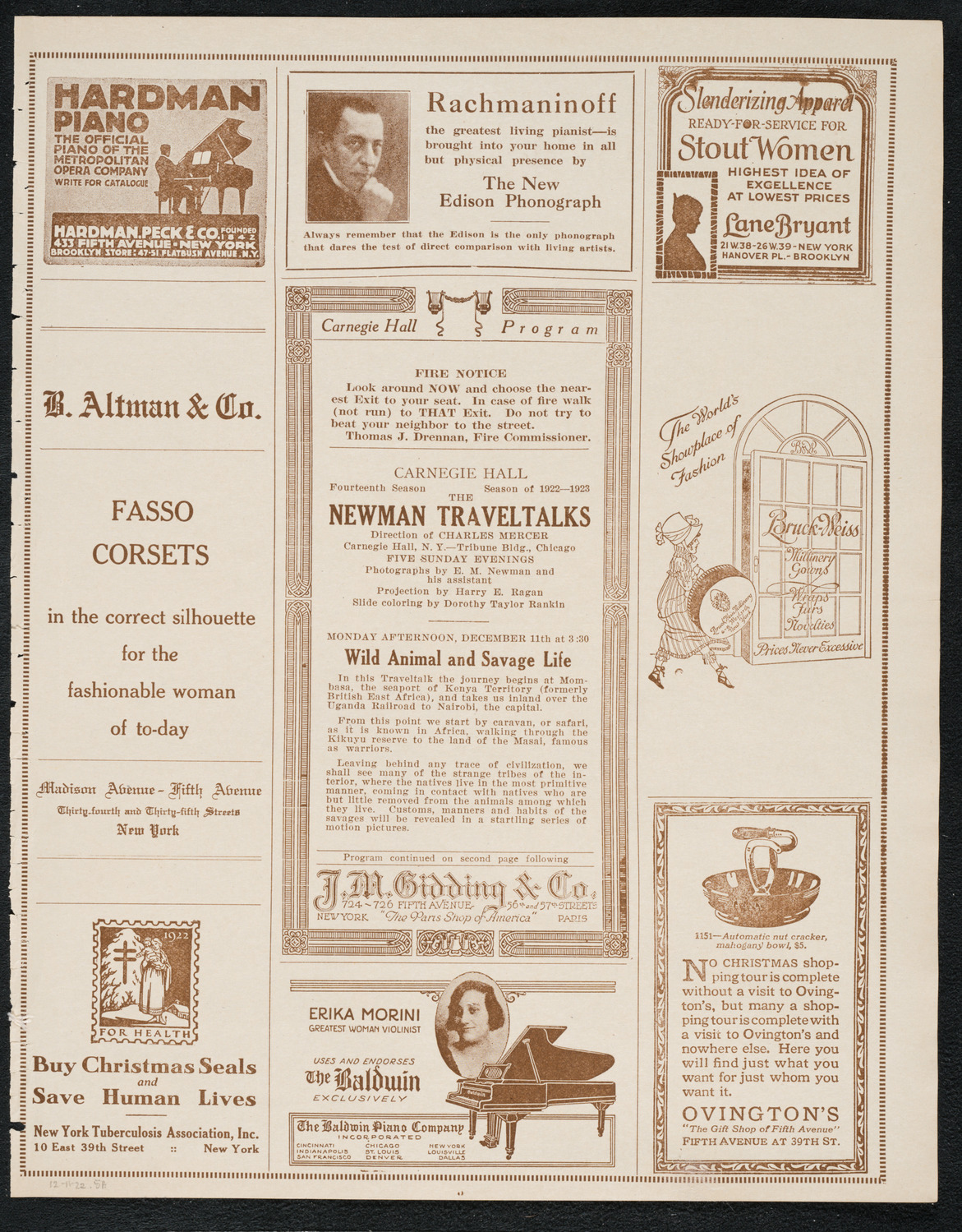 Newman Traveltalks: Wild Animal and Savage Life, December 11, 1922, program page 5