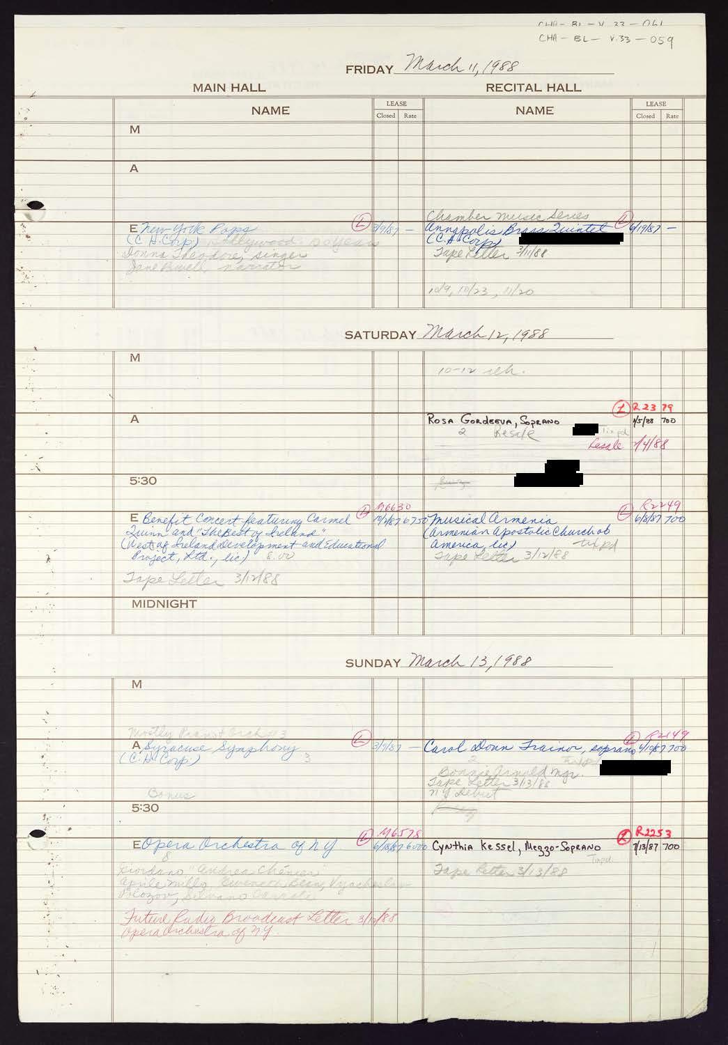 Carnegie Hall Booking Ledger, volume 33, page 59