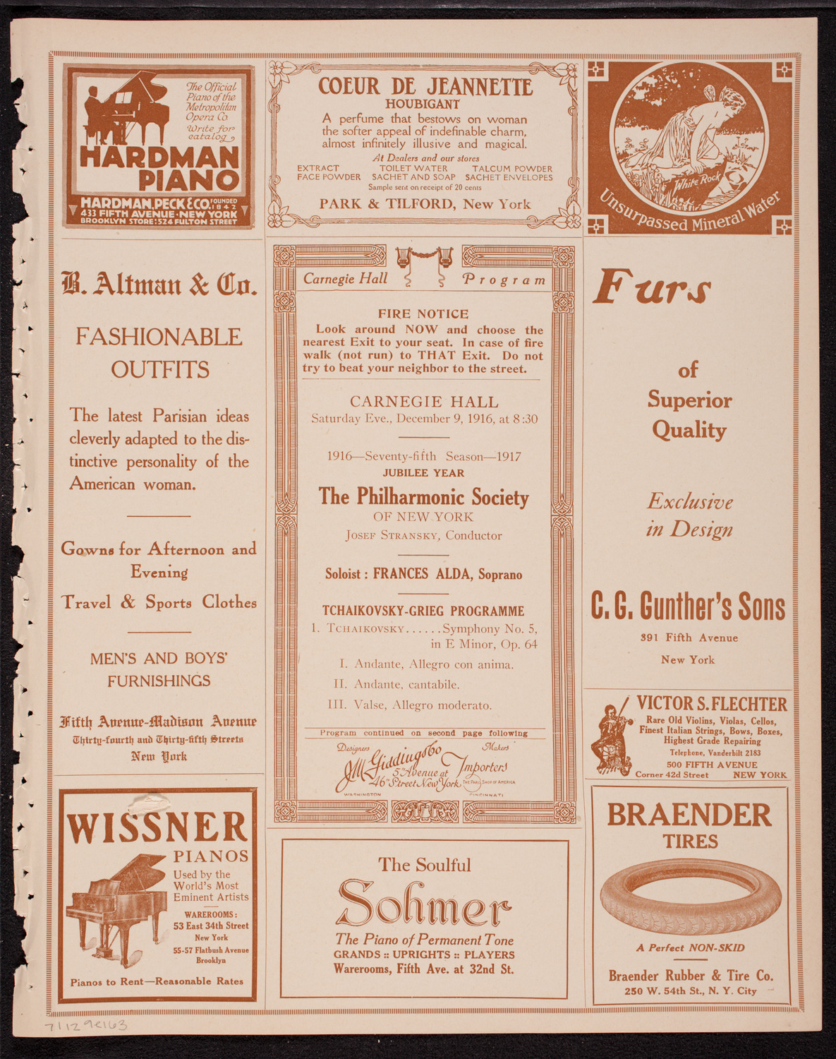 New York Philharmonic, December 9, 1916, program page 5