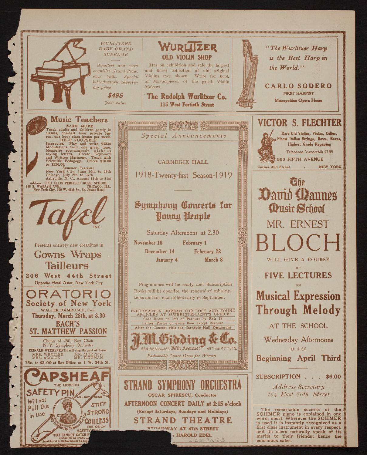 Society of the Friends of Music: Philadelphia Orchestra, March 27, 1918, program page 9