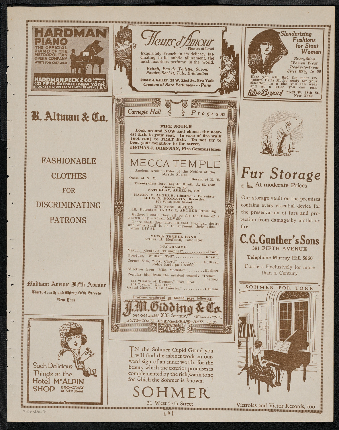 Mecca Temple of New York: Ancient Arabic Order of the Nobles of the Mystic Shrine, April 30, 1921, program page 5