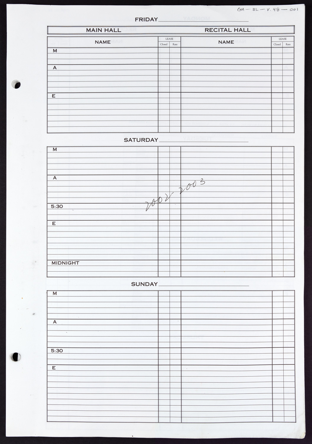 Carnegie Hall Booking Ledger, volume 48, page 1