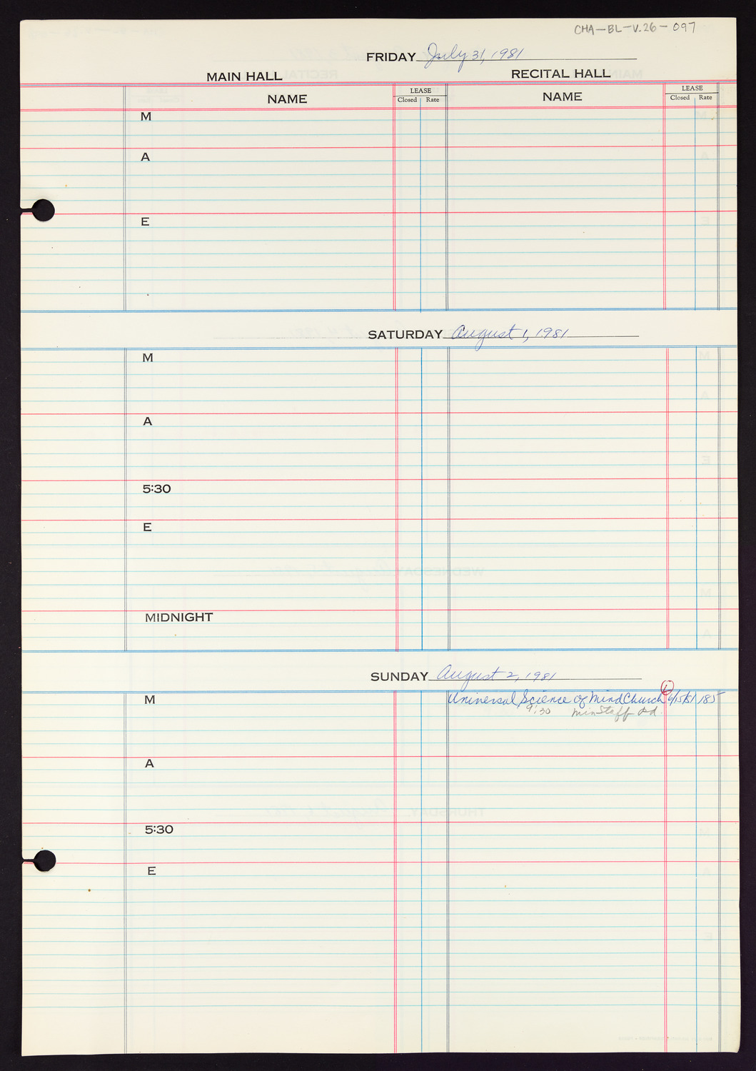 Carnegie Hall Booking Ledger, volume 26, page 97