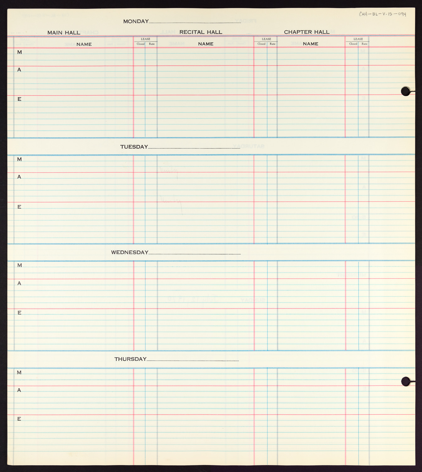 Carnegie Hall Booking Ledger, volume 15, page 94