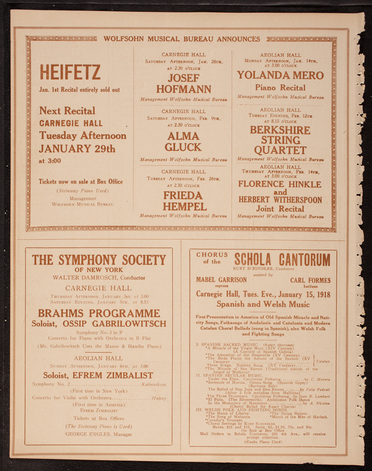 Mischa Elman, Violin, December 30, 1917, program page 8
