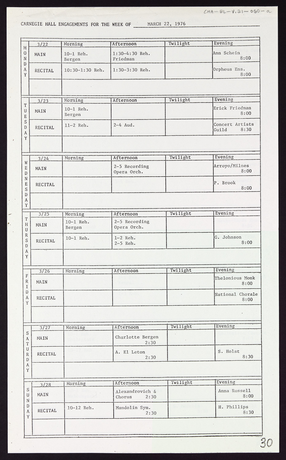 Carnegie Hall Booking Ledger, volume 21, page 60a