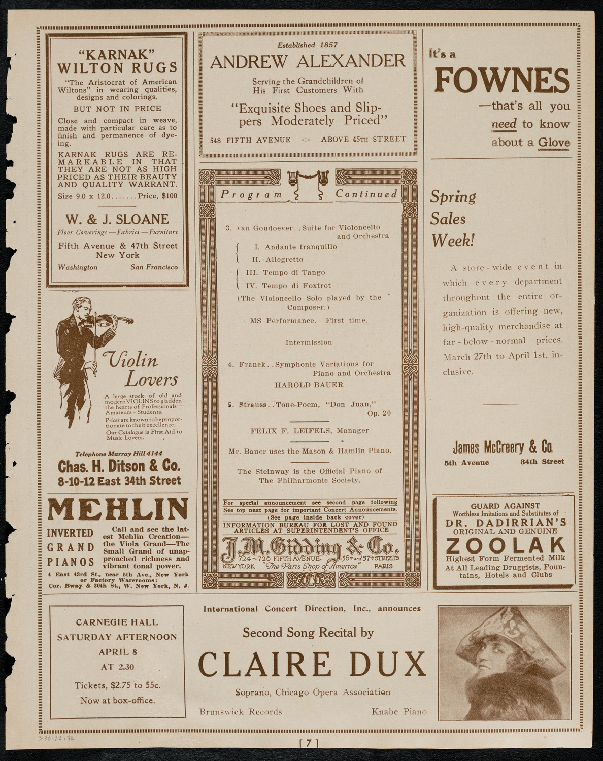 New York Philharmonic, March 30, 1922, program page 7