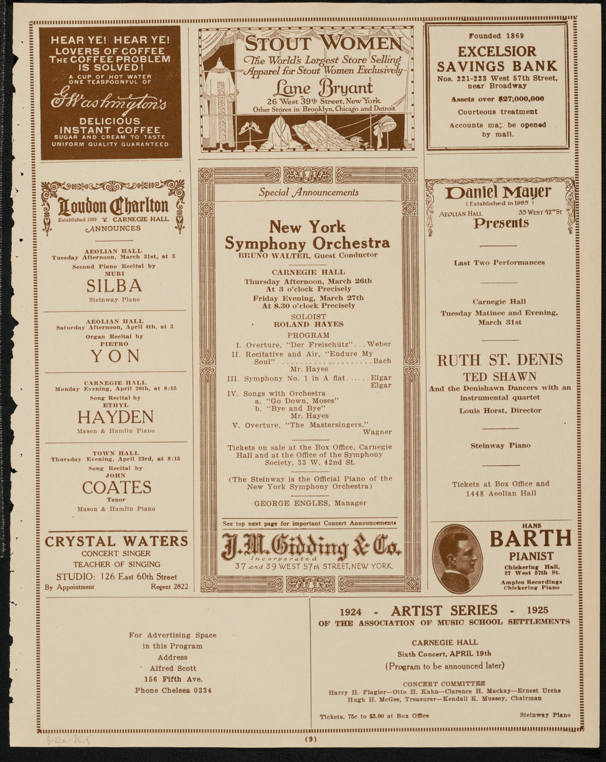 New York Philharmonic, March 22, 1925, program page 9