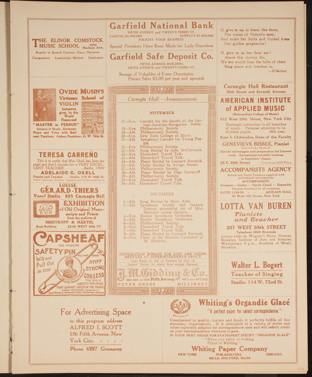 Ernestine Schumann-Heink, Mezzo-Soprano, November 17, 1914, program page 3
