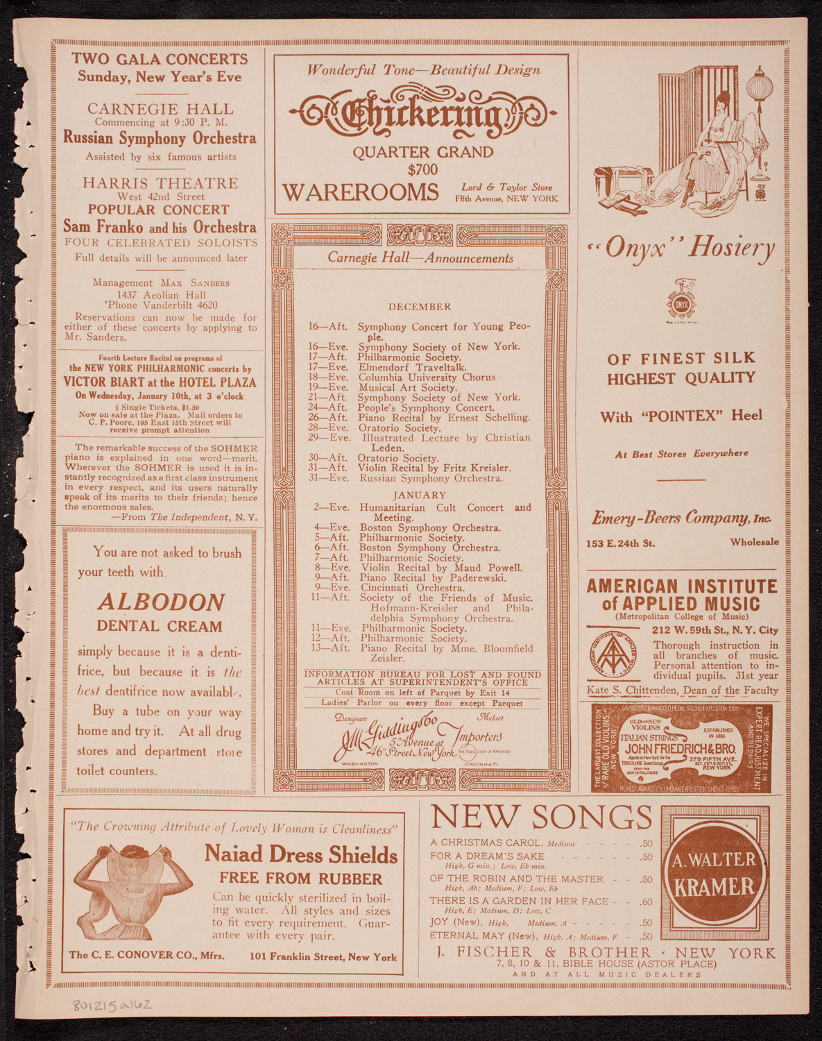 New York Philharmonic, December 15, 1916, program page 3