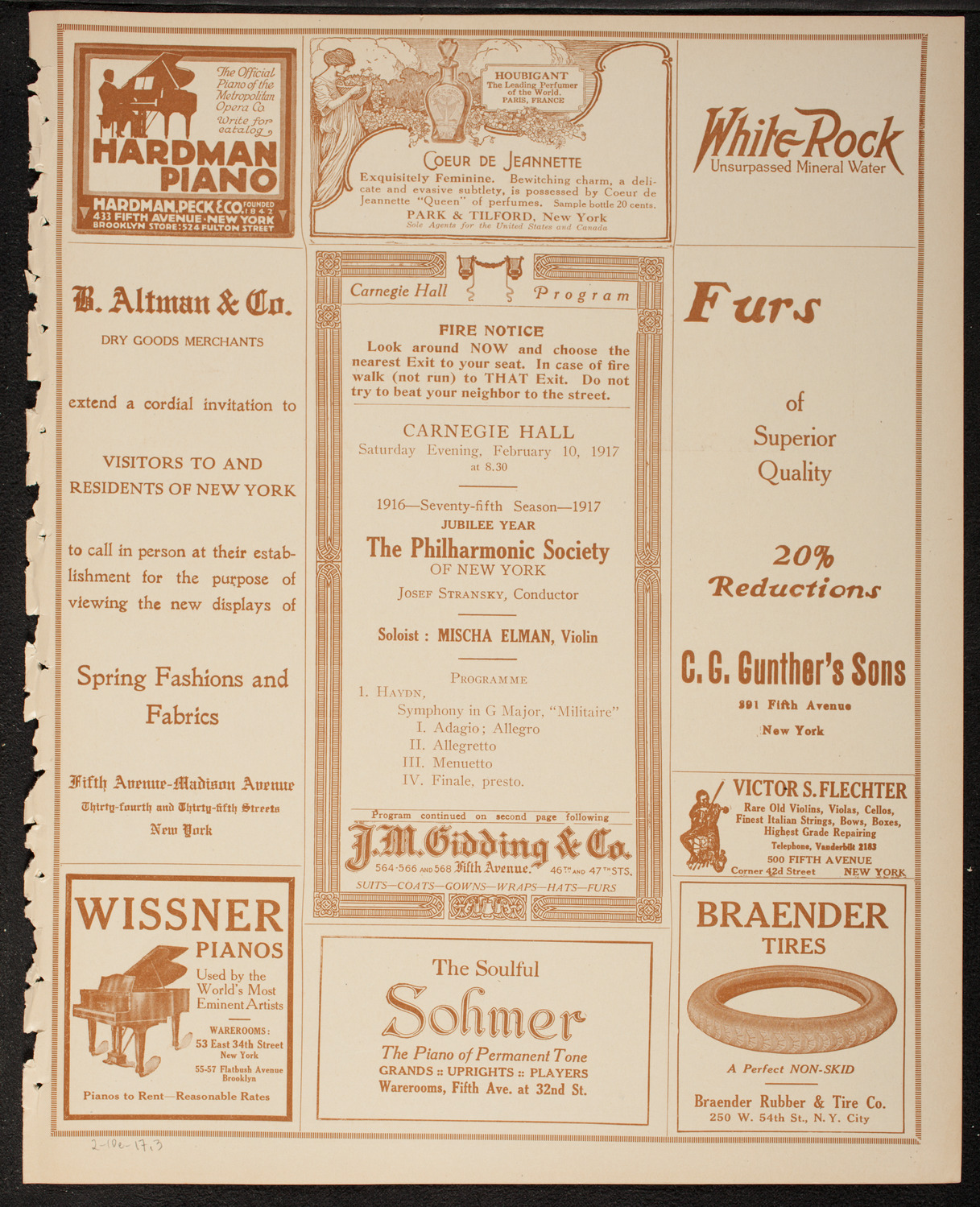 New York Philharmonic, February 10, 1917, program page 5