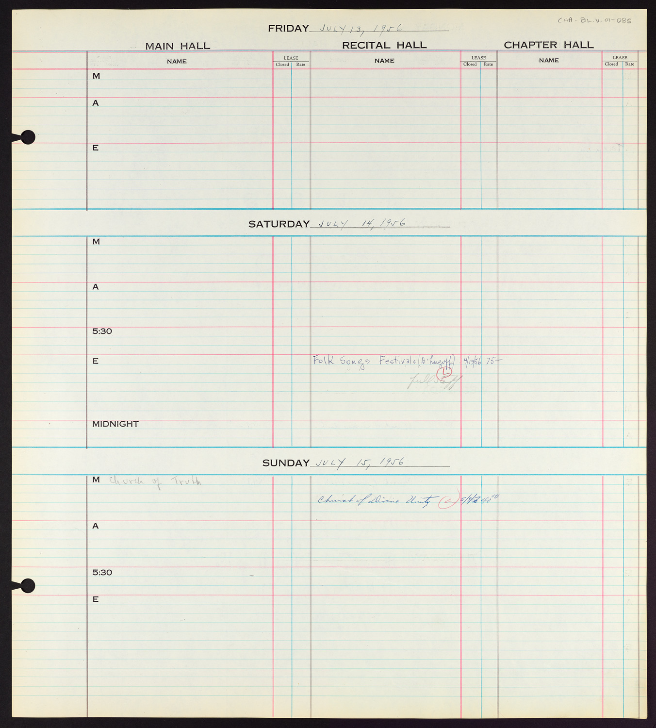 Carnegie Hall Booking Ledger, volume 1, page 85