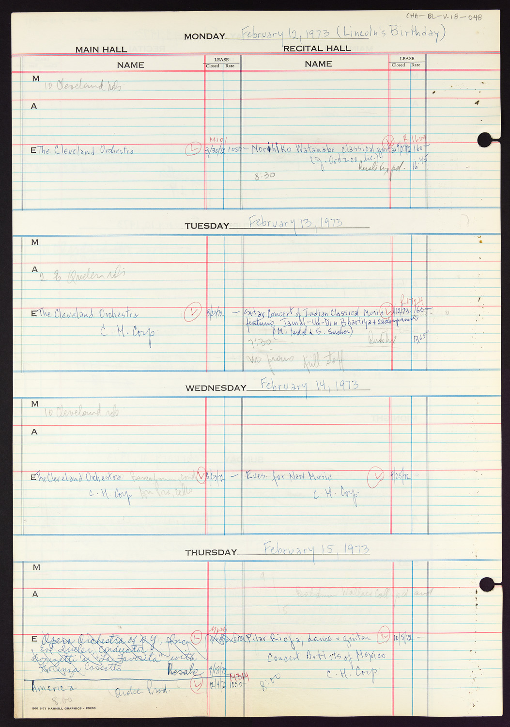 Carnegie Hall Booking Ledger, volume 18, page 48