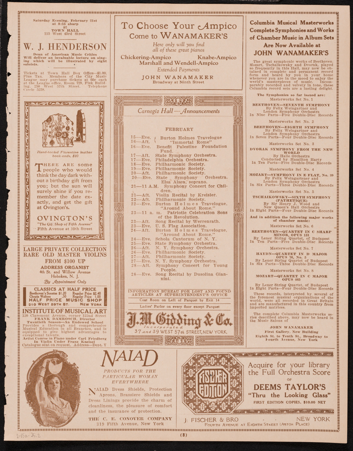 New York Philharmonic, February 15, 1925, program page 3