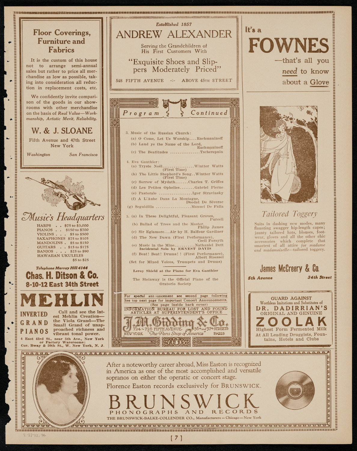 Oratorio Society of New York, February 21, 1922, program page 7