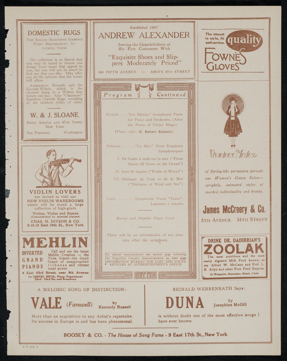 Boston Symphony Orchestra, February 3, 1921, program page 7