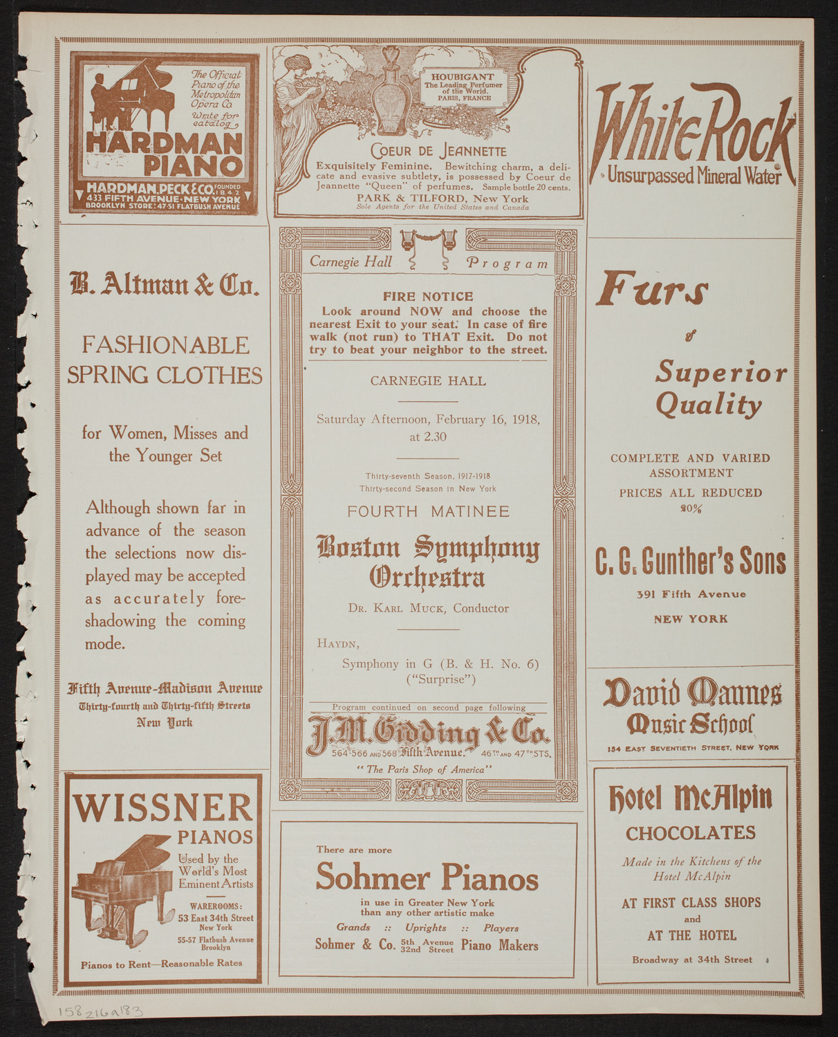 Boston Symphony Orchestra, February 16, 1918, program page 5