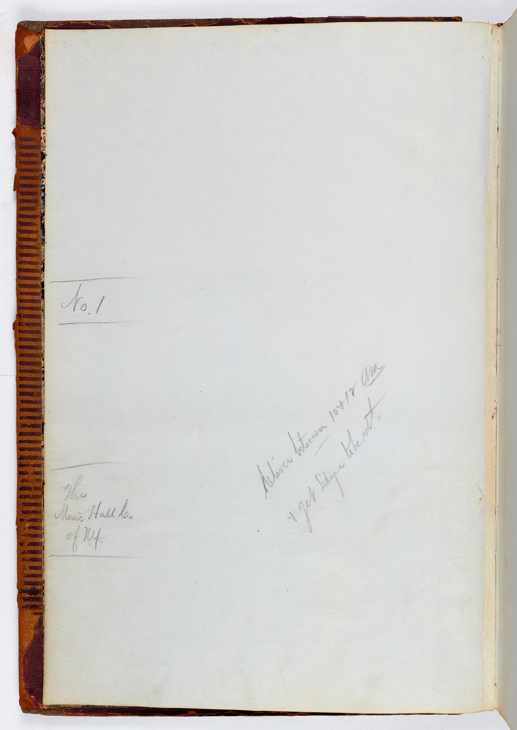 Music Hall Accounting Ledger, volume 1, front endpaper 1