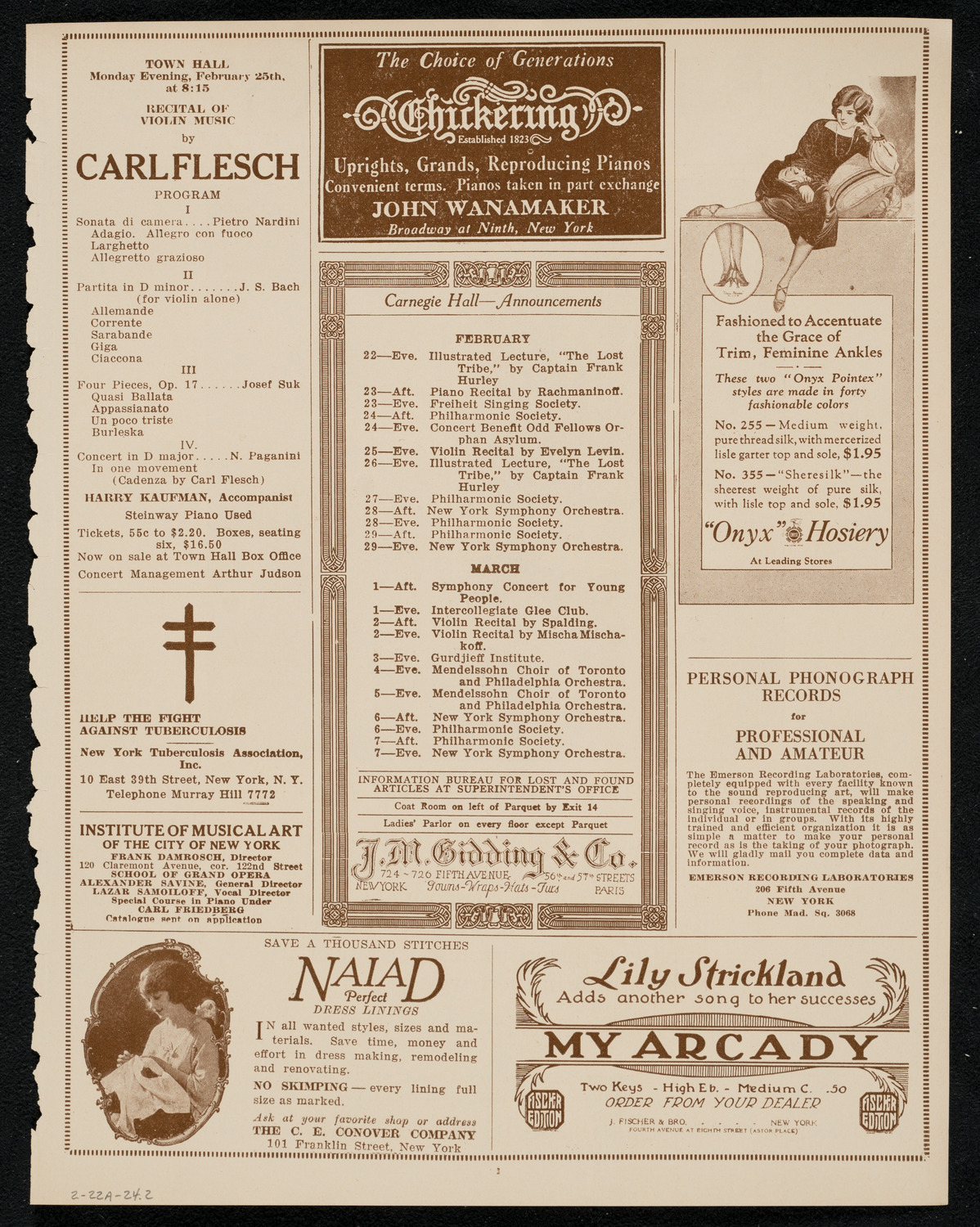 New York Philharmonic, February 22, 1924, program page 3
