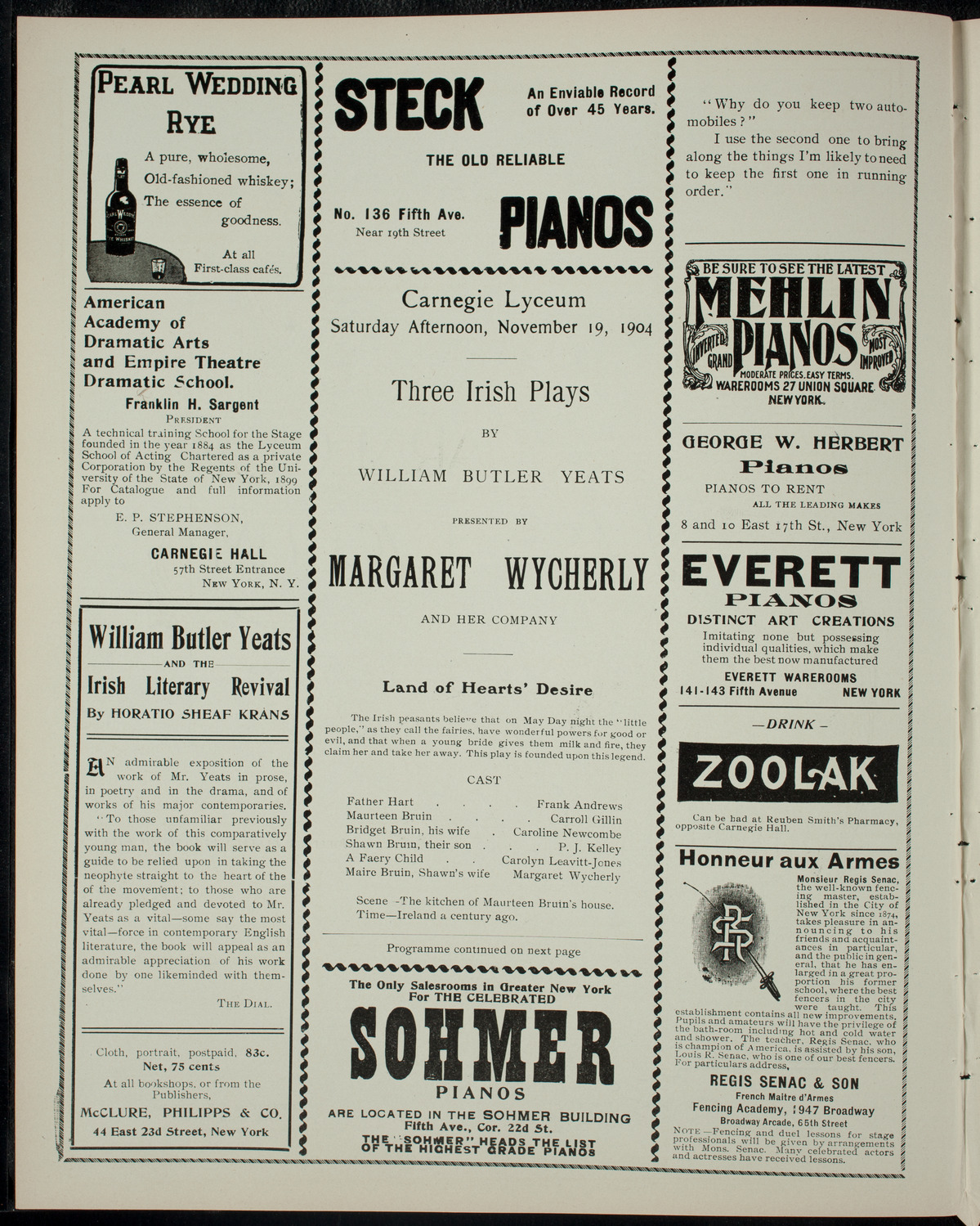 Magaret Wycherly and Her Company, November 19, 1904, program page 2