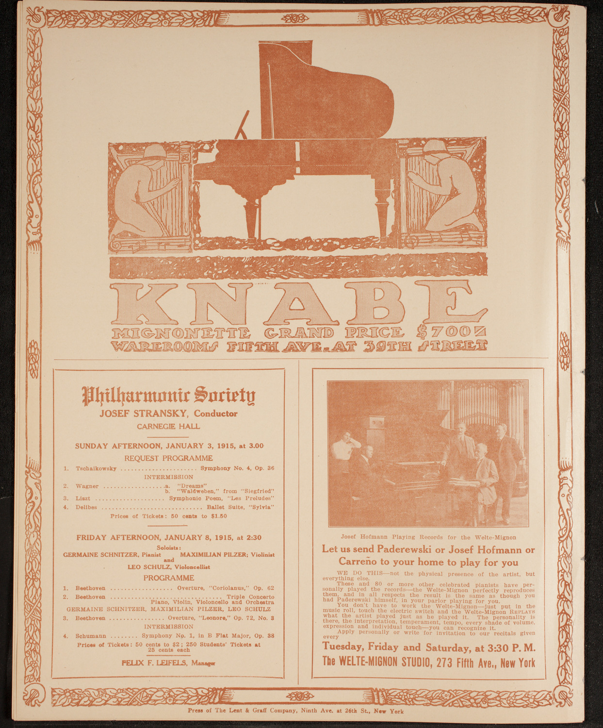 Efrem Zimbalist, Violin, January 2, 1915, program page 12