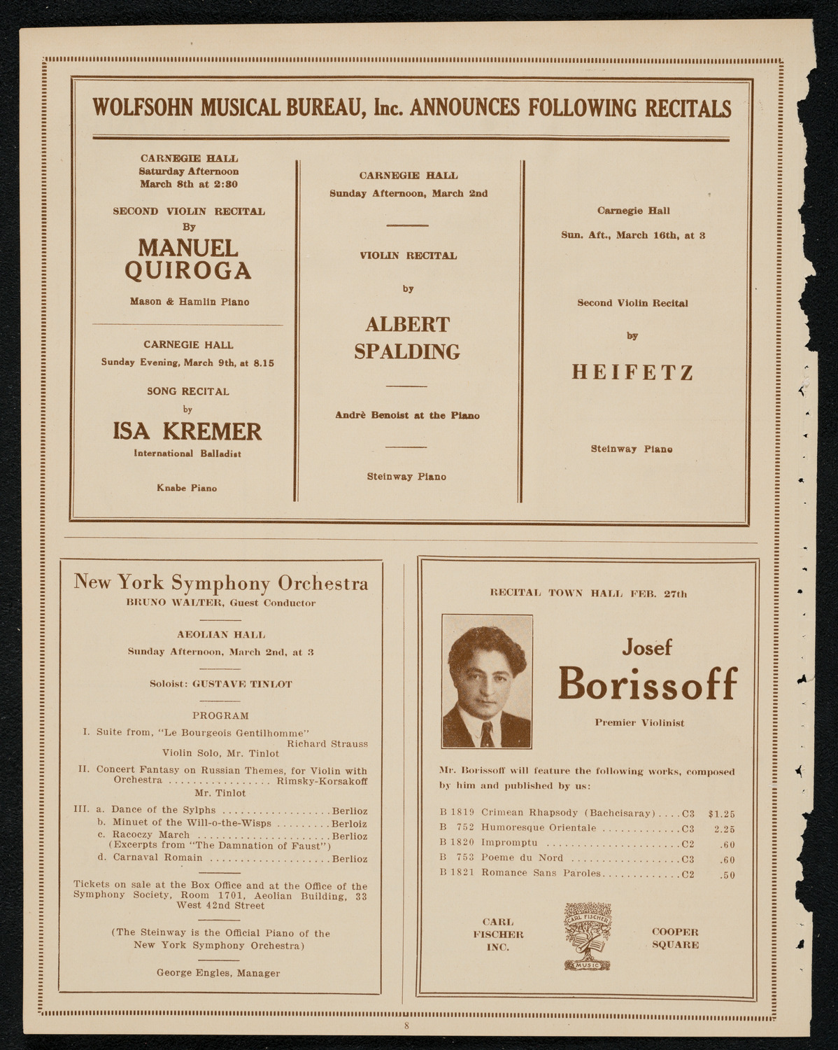 New York Philharmonic, February 29, 1924, program page 8