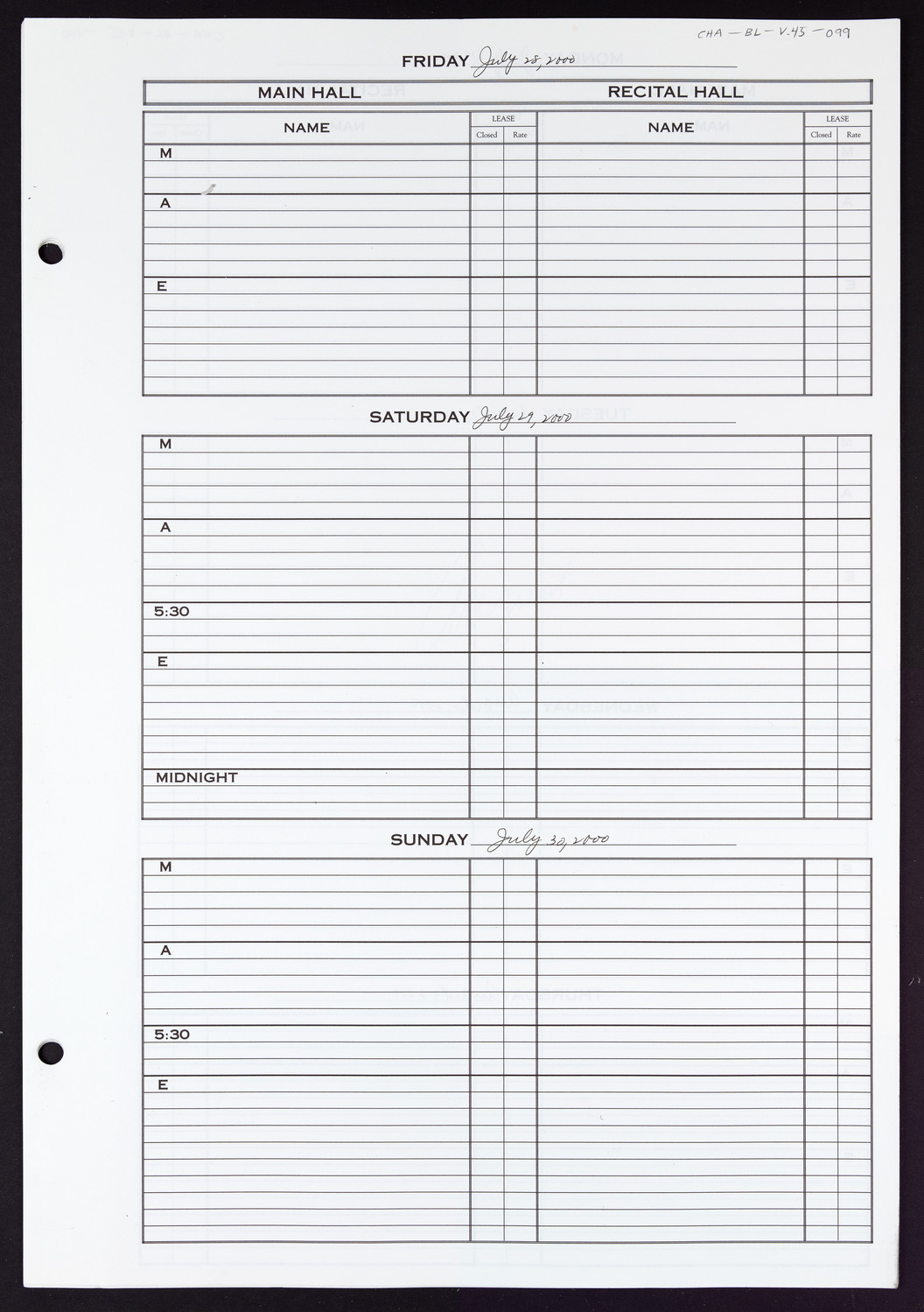 Carnegie Hall Booking Ledger, volume 45, page 99