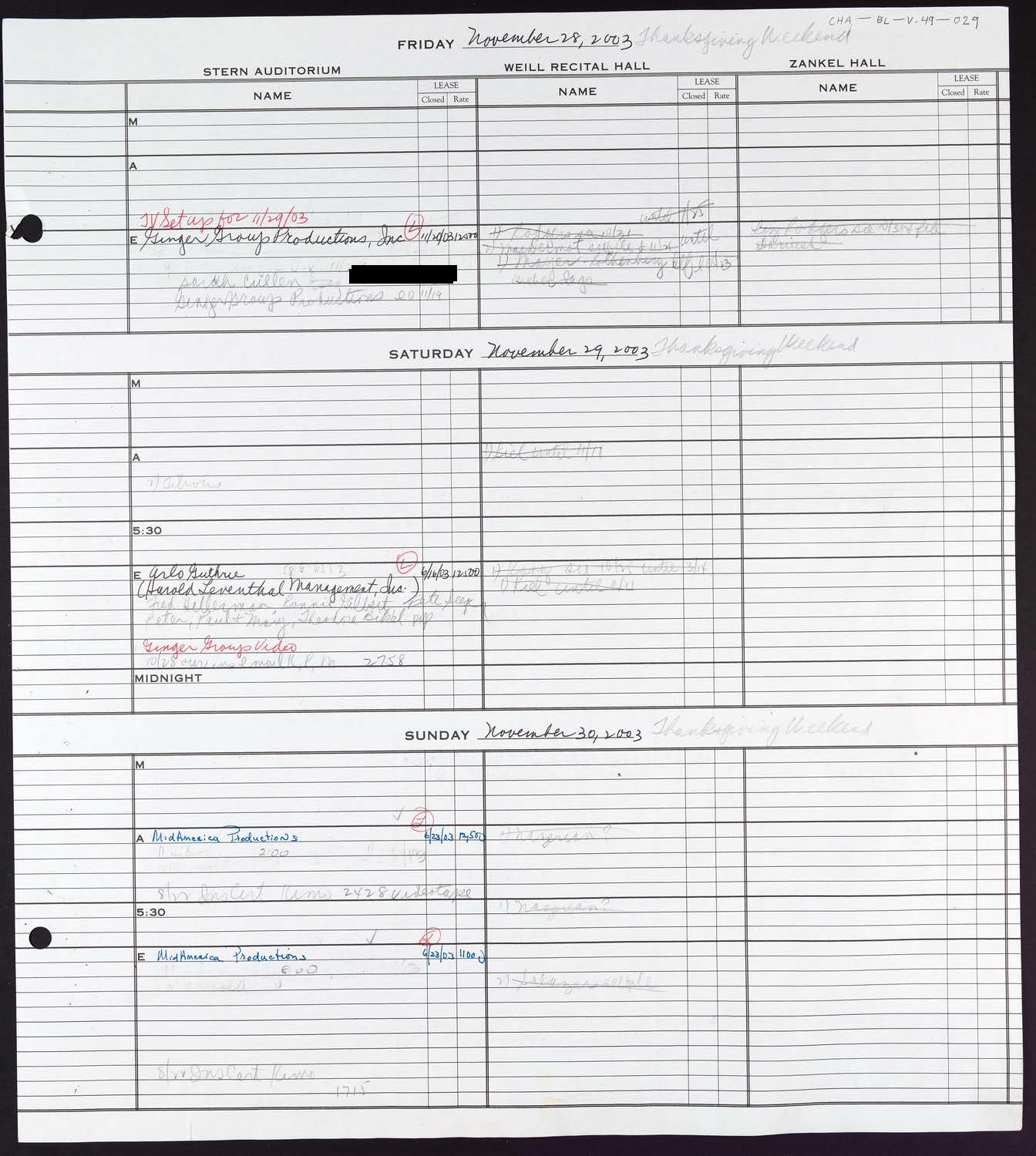 Carnegie Hall Booking Ledger, volume 49, page 29