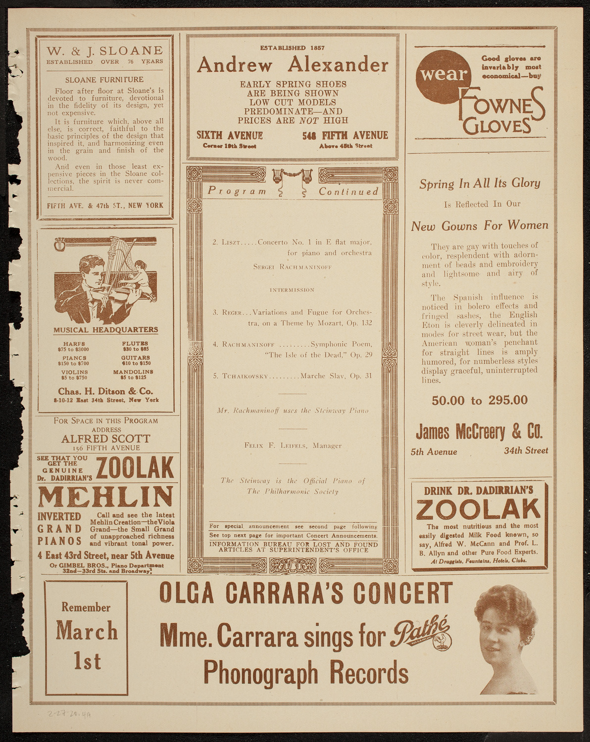 New York Philharmonic, February 27, 1920, program page 7