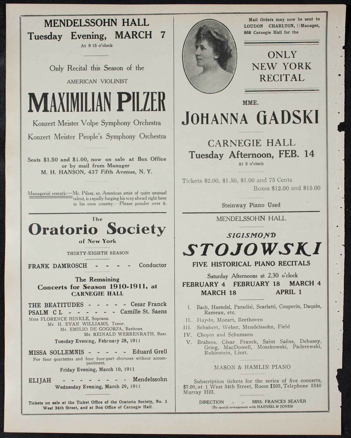 People's Symphony Concert, January 29, 1911, program page 10