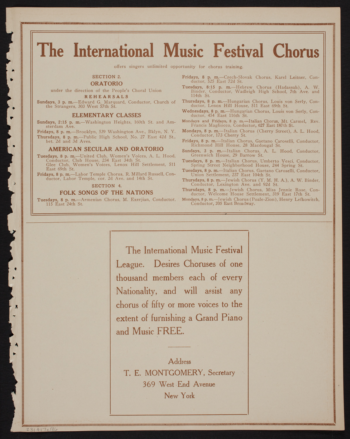 Italian Division of International Music Festival Chorus, April 17, 1918, program page 11