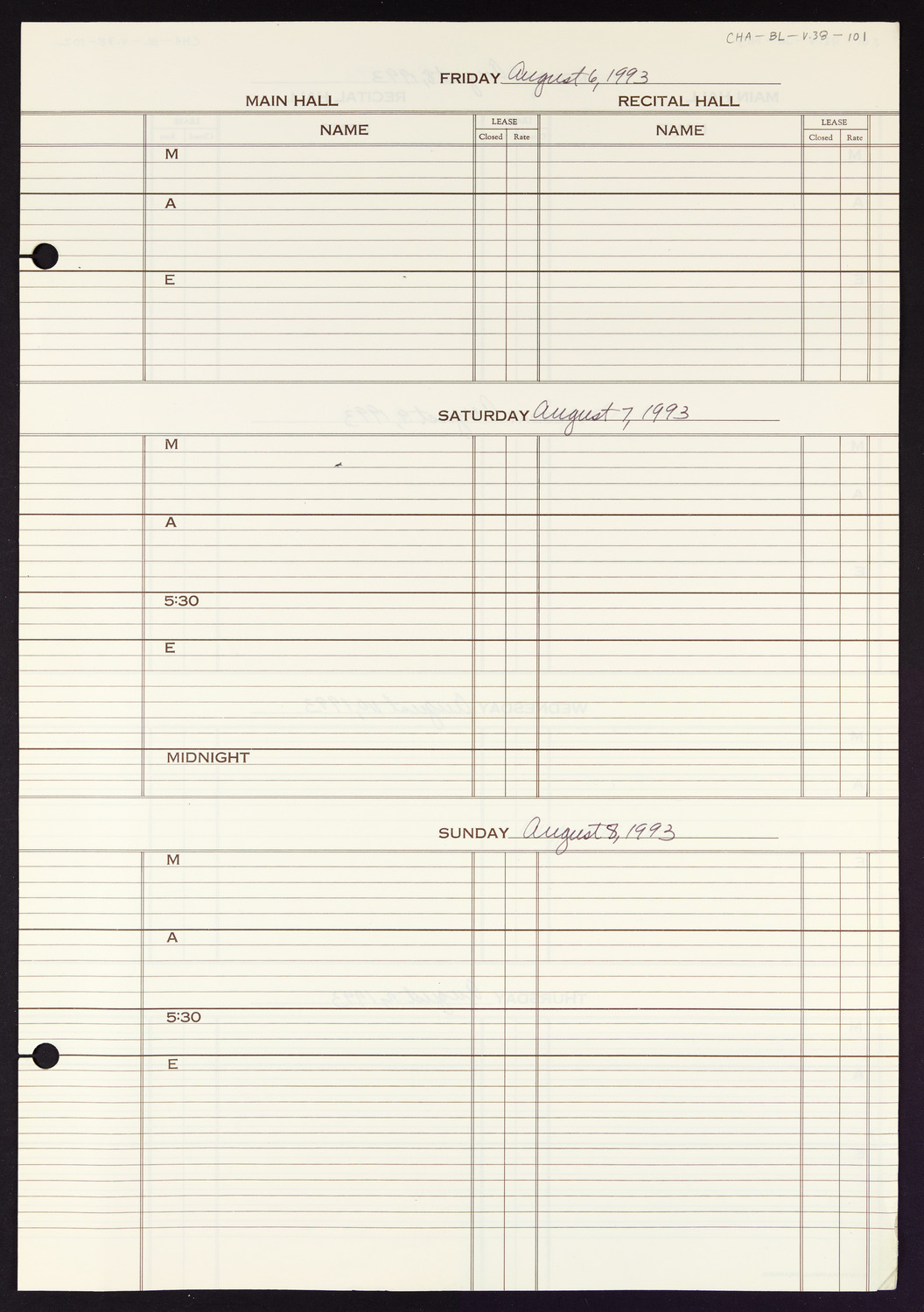 Carnegie Hall Booking Ledger, volume 38, page 101