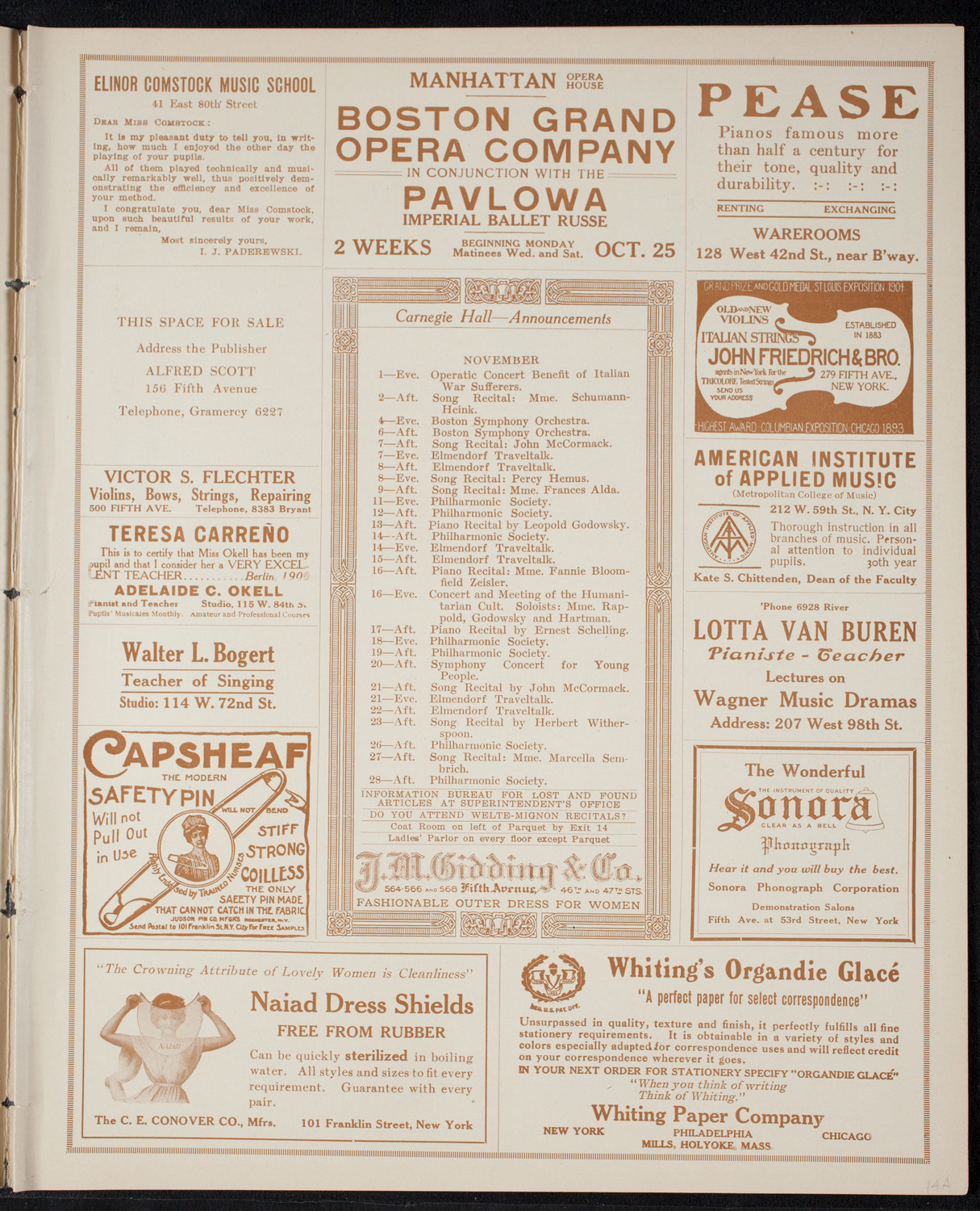 Nellie Melba, Soprano, October 31, 1915, program page 3