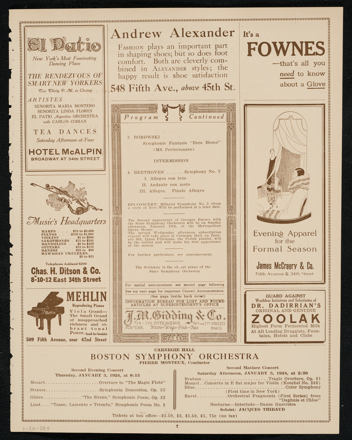 State Symphony Orchestra of New York, January 2, 1924, program page 7