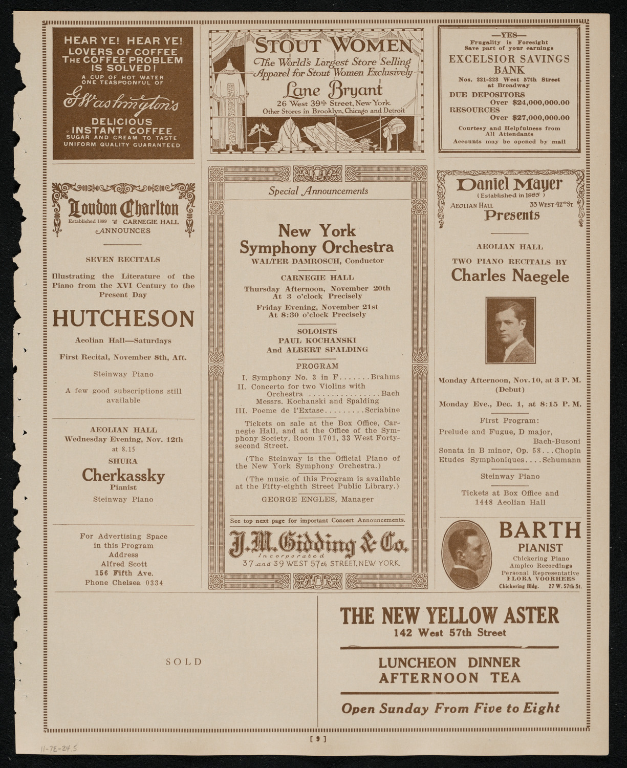 New York Symphony Orchestra, November 7, 1924, program page 9