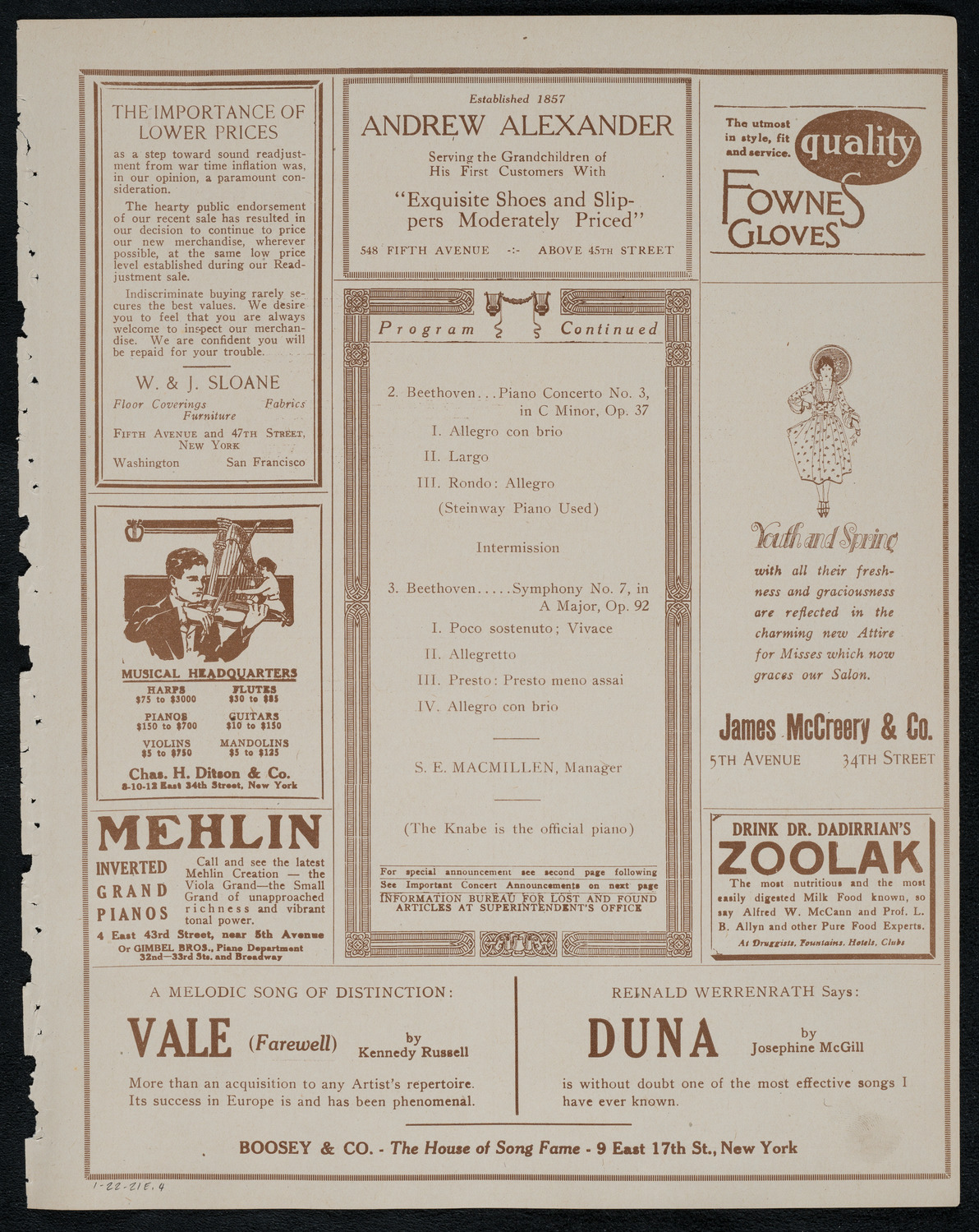 National Symphony Orchestra, January 22, 1921, program page 7