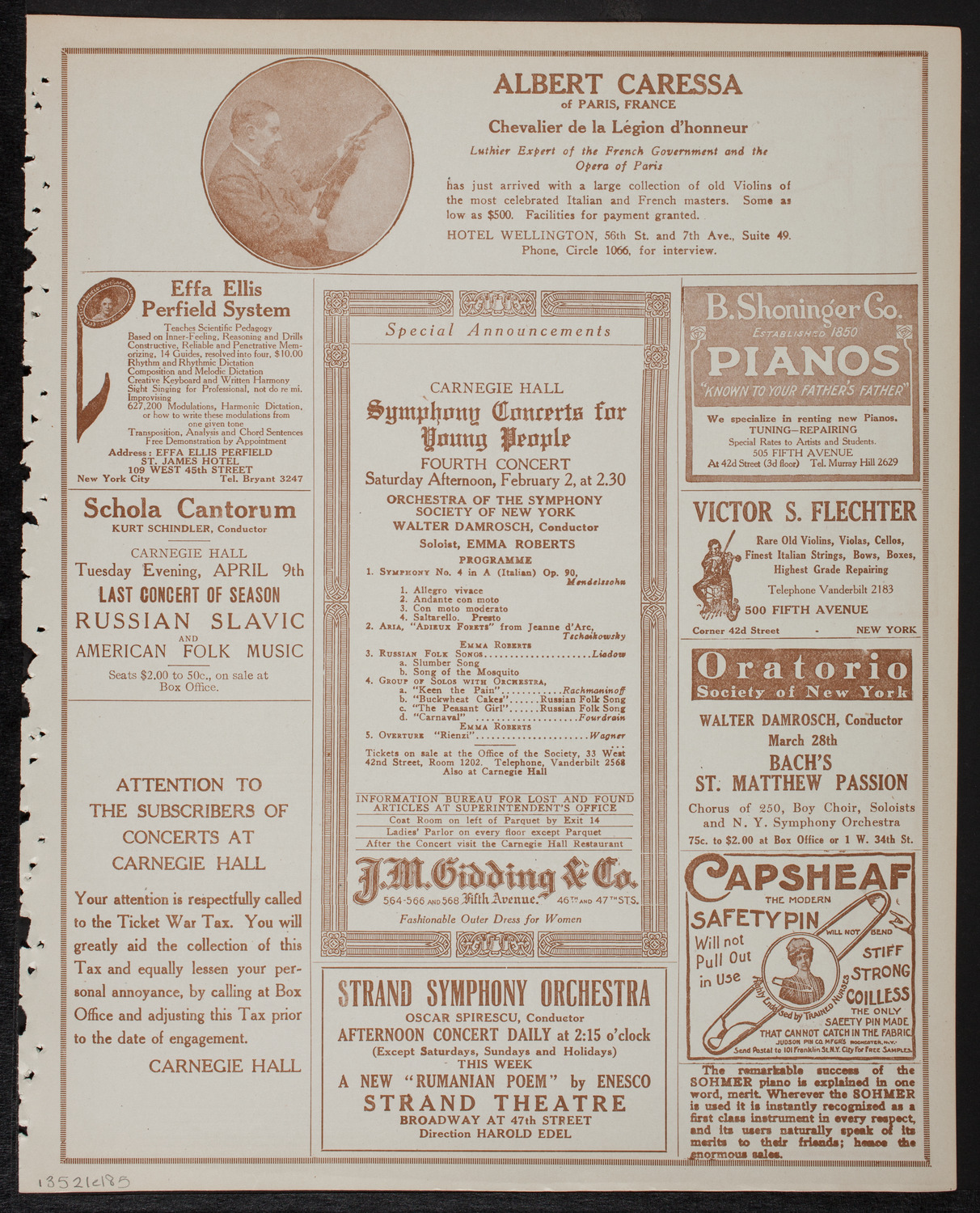 Mischa Elman, Violin, February 1, 1918, program page 9