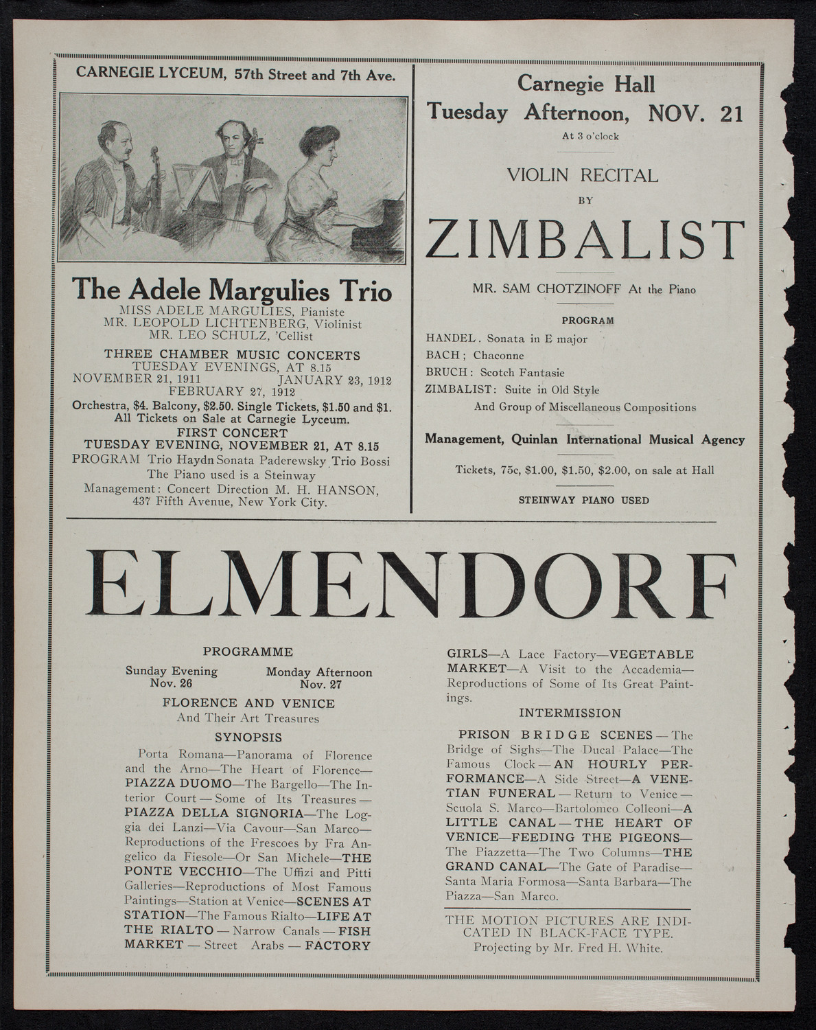 Elmendorf Lecture: Milan and the Italian Lakes, November 19, 1911, program page 10