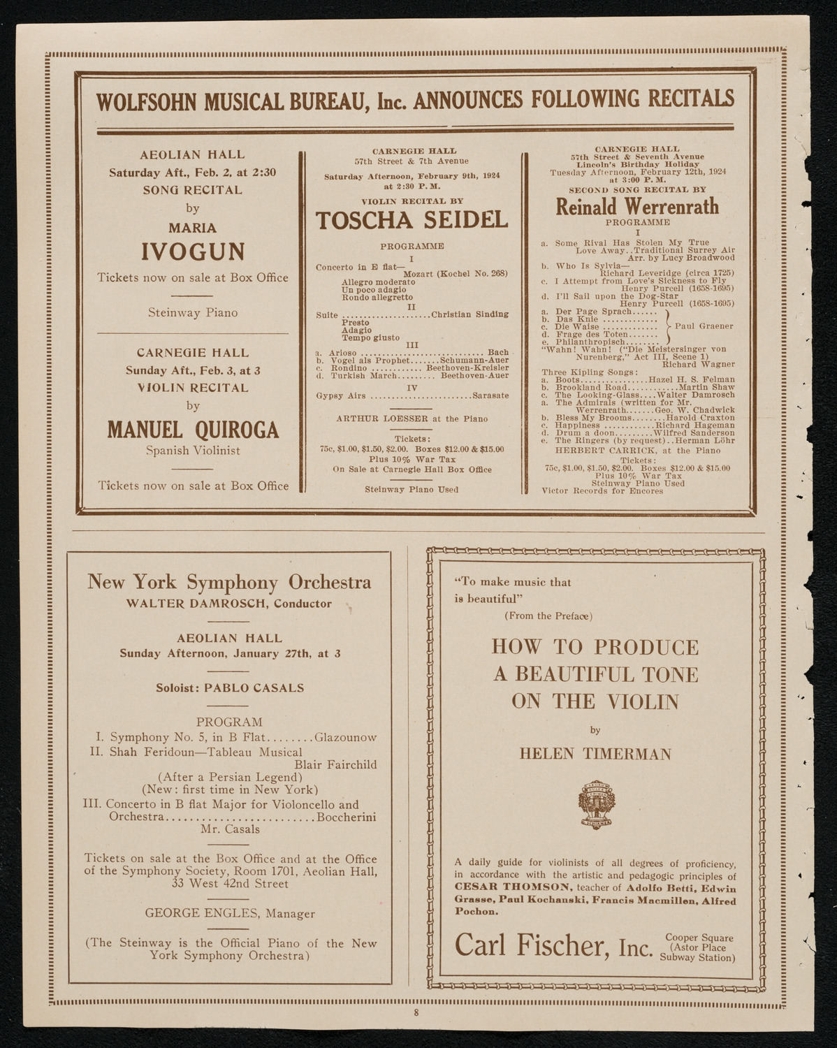 New York Philharmonic, January 25, 1924, program page 8