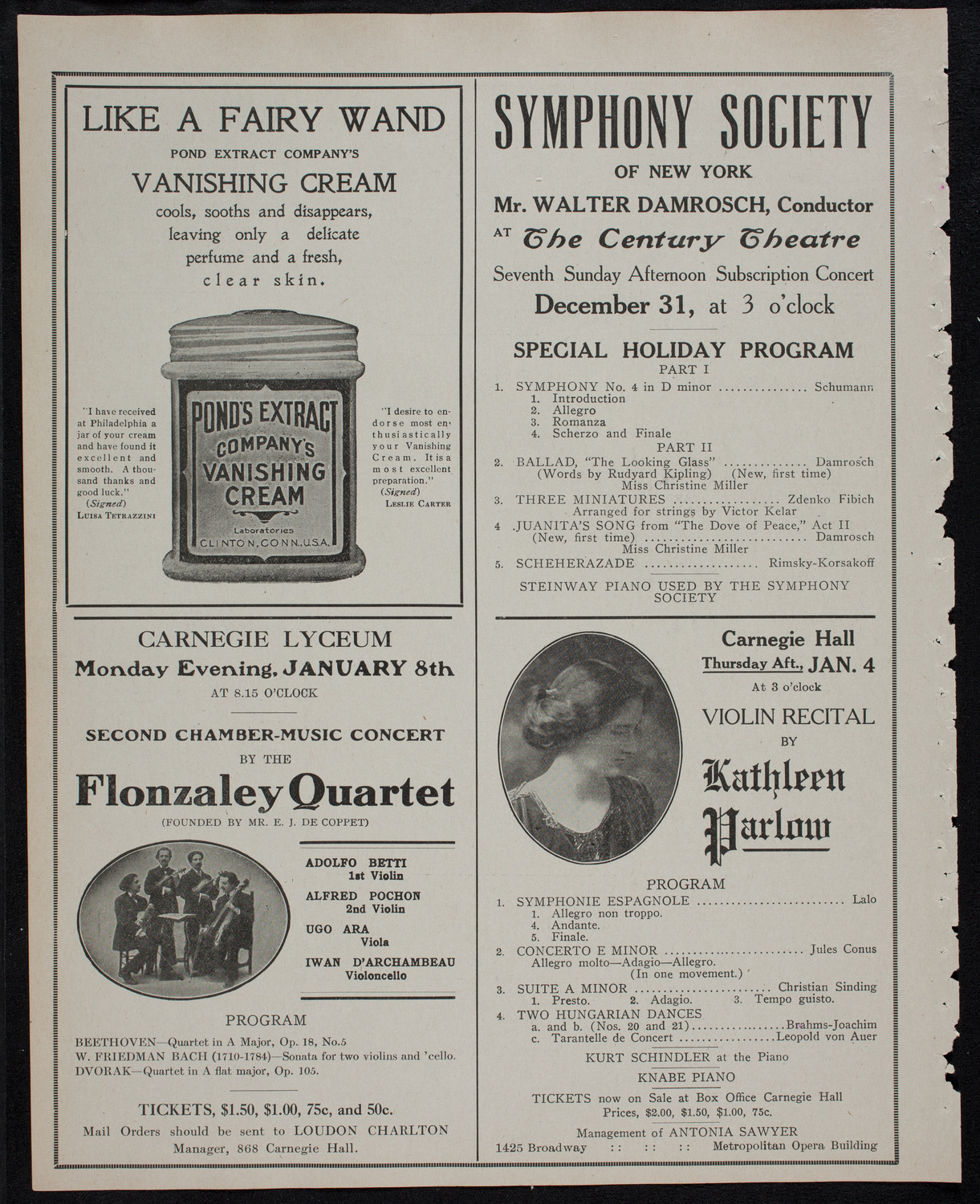 New York Philharmonic, December 29, 1911, program page 8