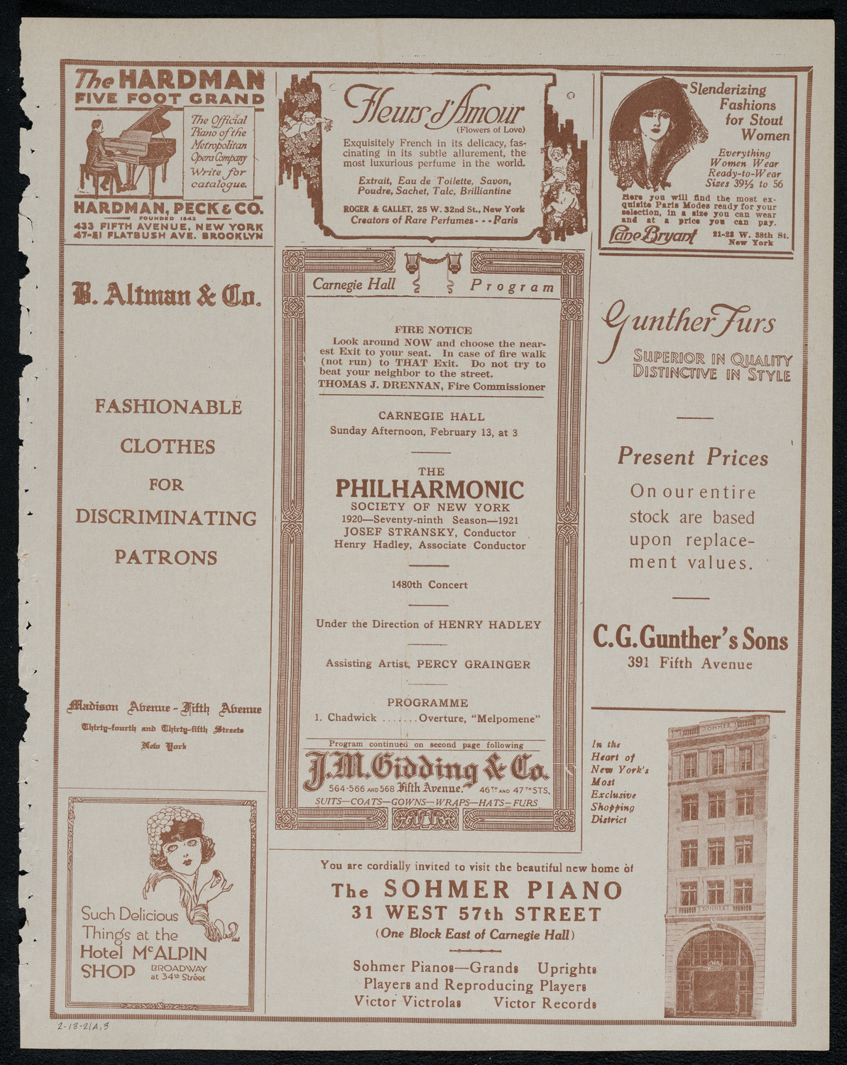 New York Philharmonic, February 13, 1921, program page 5