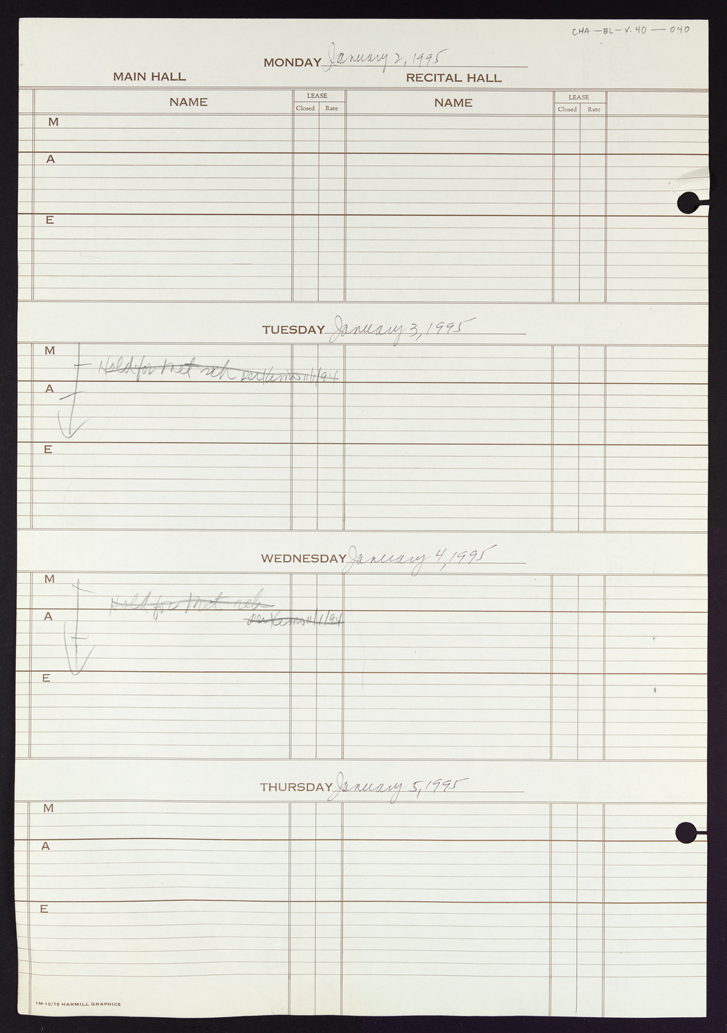 Carnegie Hall Booking Ledger, volume 40, page 40