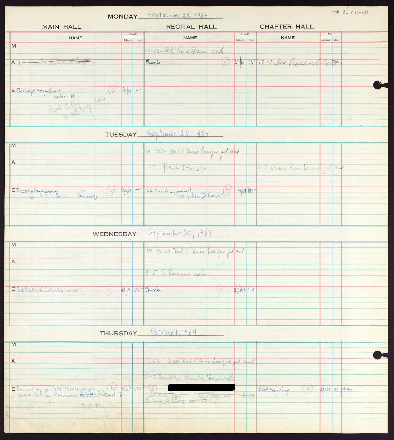 Carnegie Hall Booking Ledger, volume 10, page 10