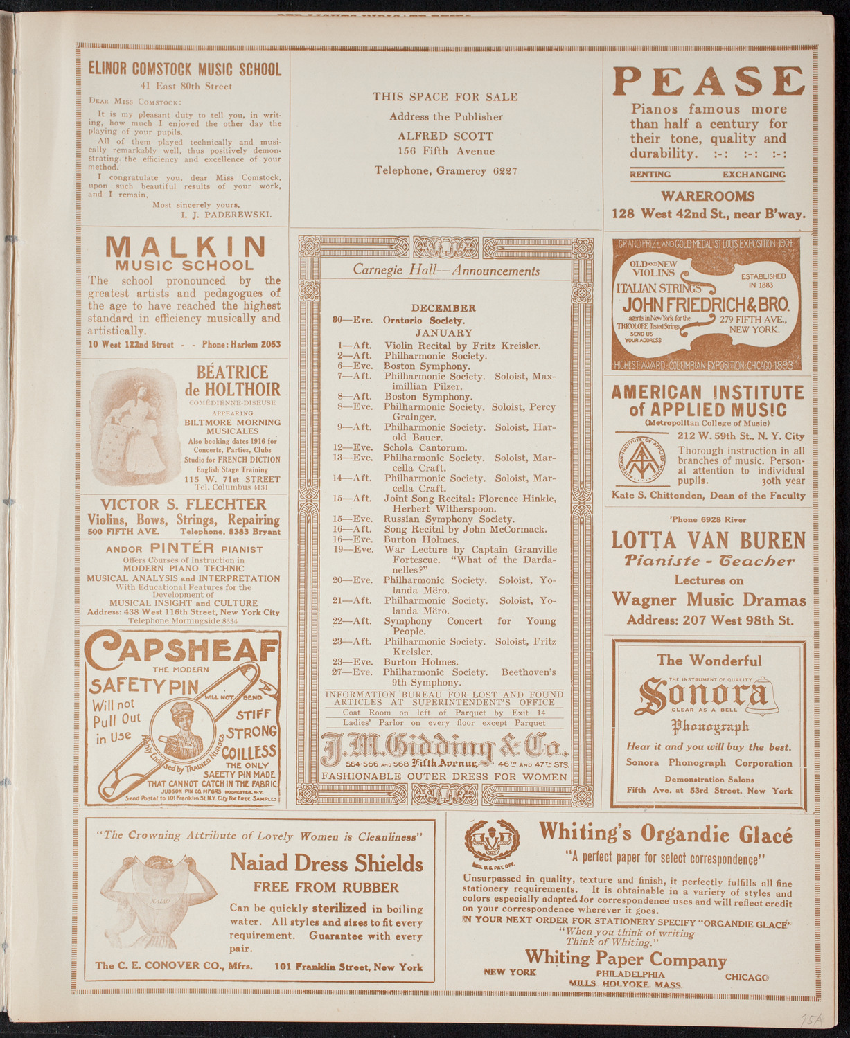 Oratorio Society of New York, December 28, 1915, program page 3
