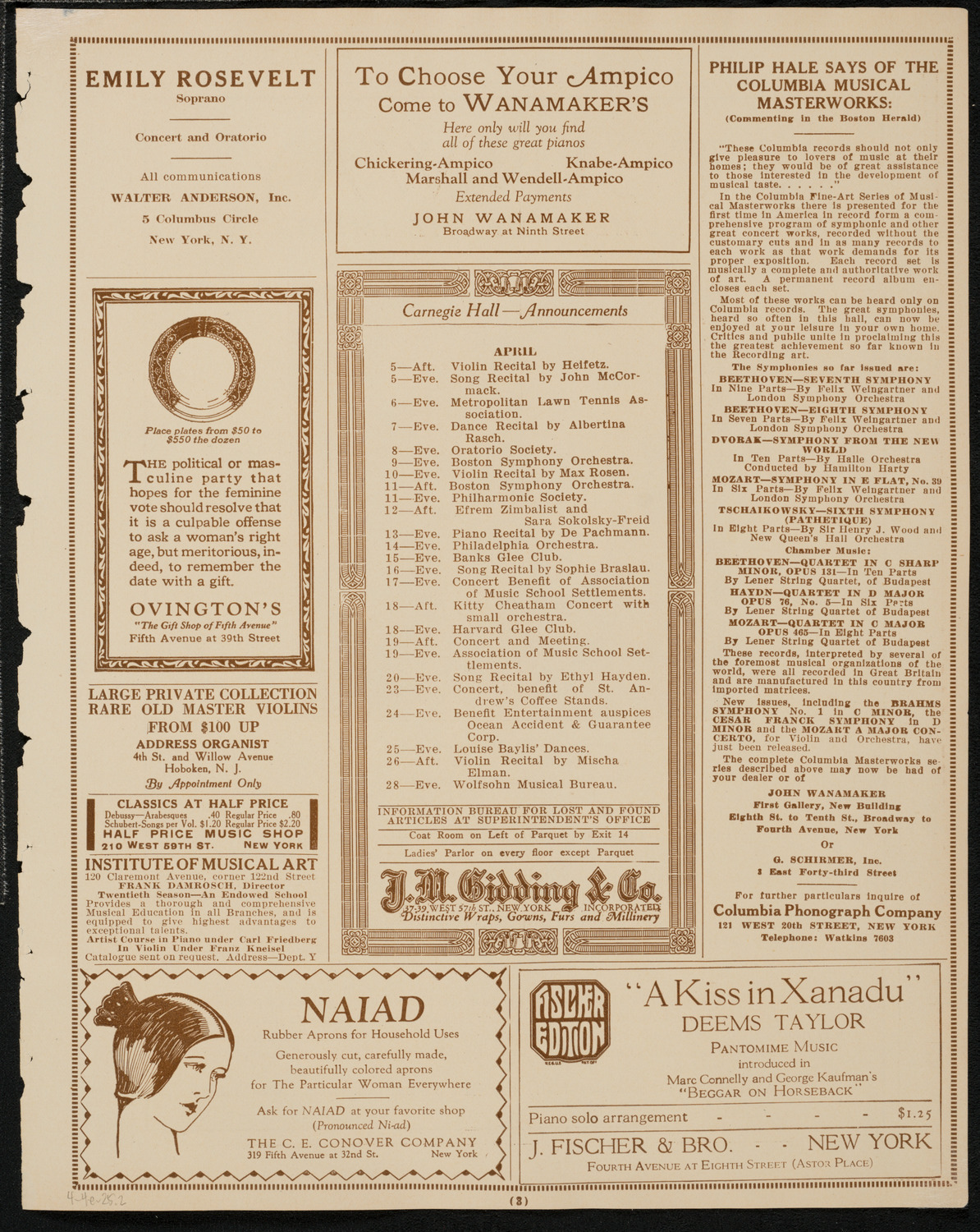 Freiheit Jubilee Concert, April 4, 1925, program page 3