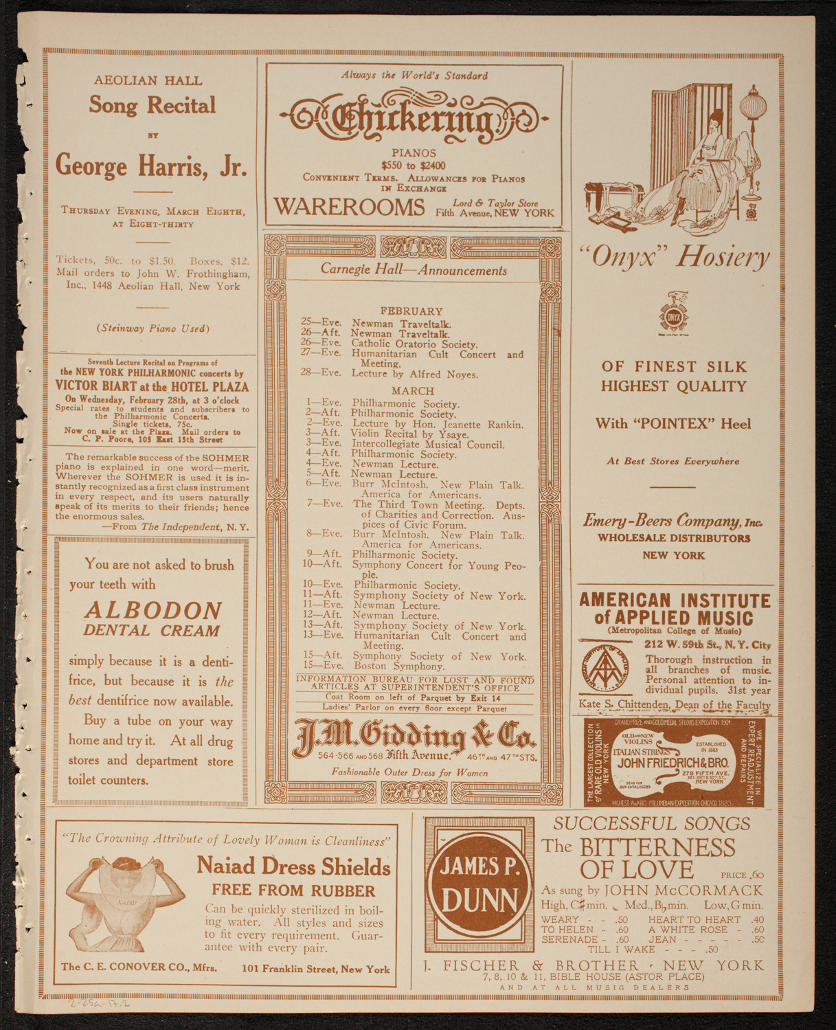 New York Philharmonic, February 25, 1917, program page 3