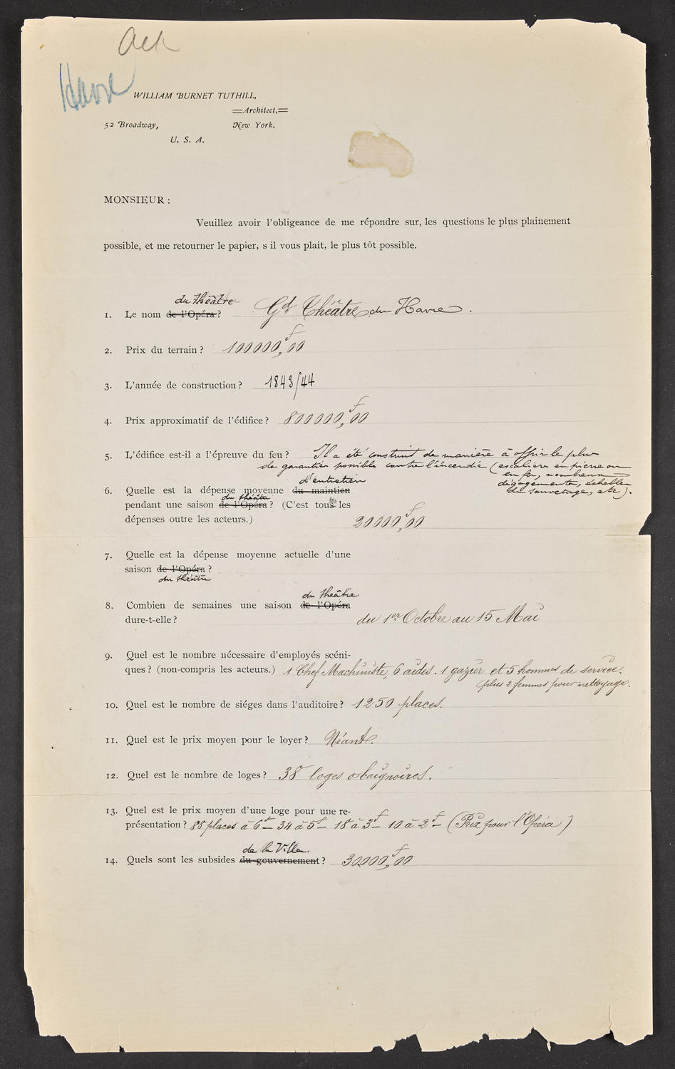 Questionnaire to Grand Théâtre de Havre