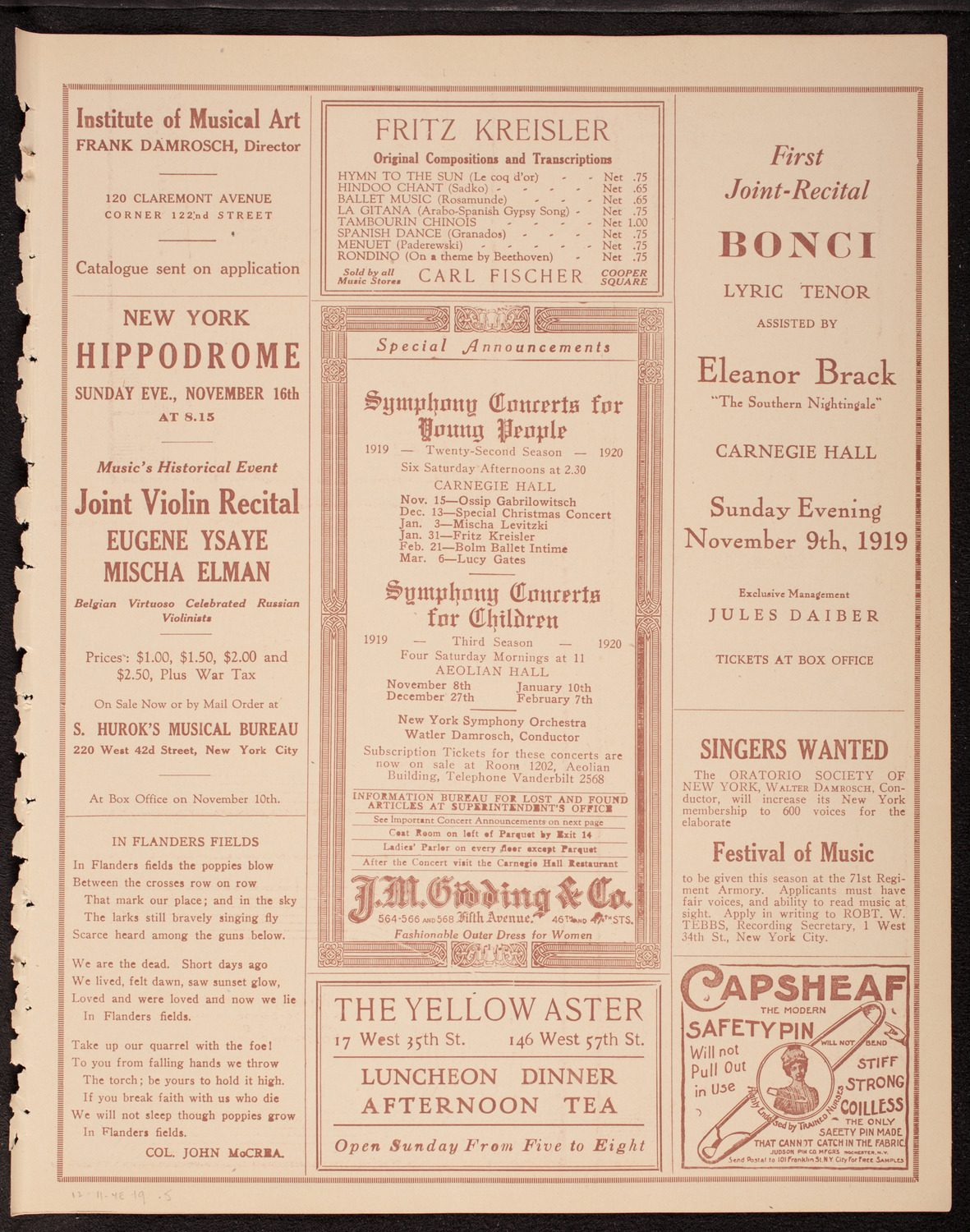 Ruth Ray, Violin, November 4, 1919, program page 9